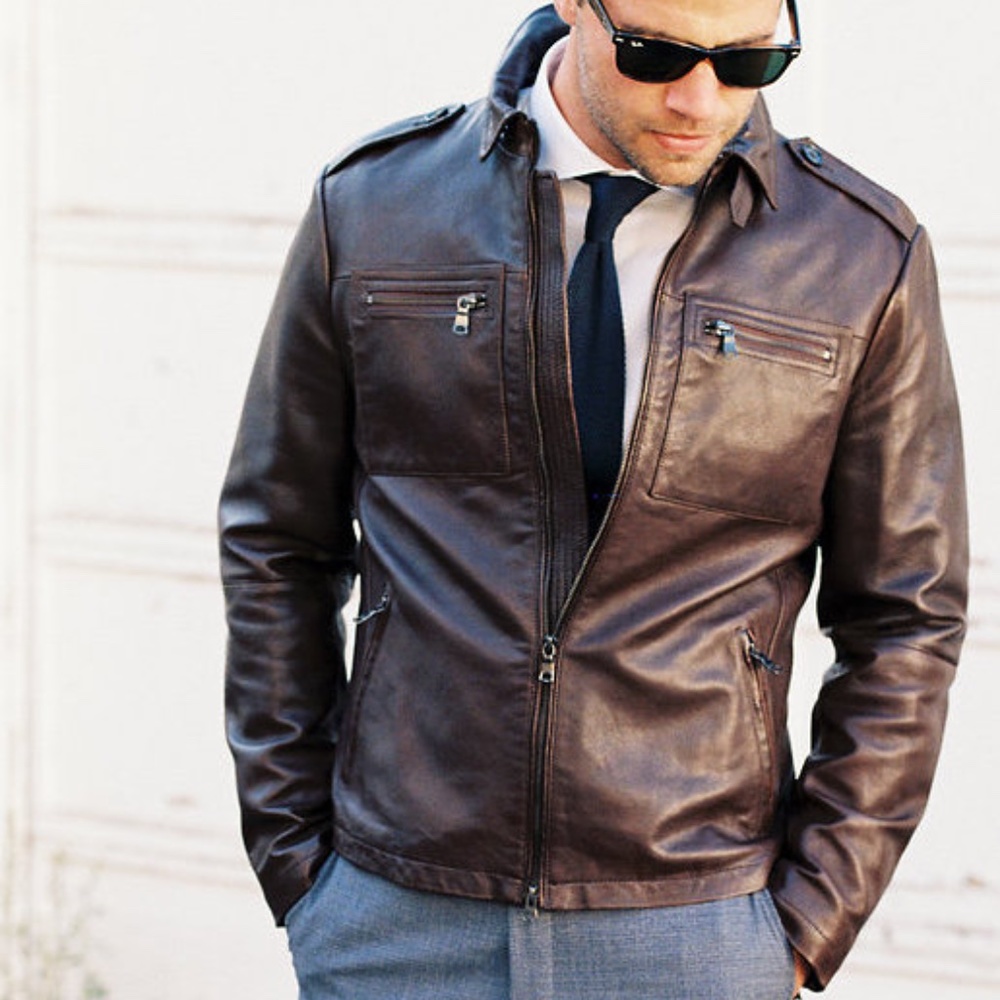 Banana Republic Mens 100% Lamb Leather Moto Jacket